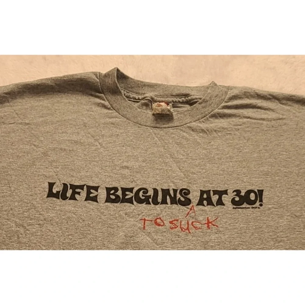 Alstyle Life Begins At 30 To‎ Suck Graphic T-Shirt Gray Men's XL Funny B-day Tee